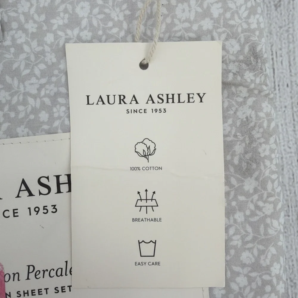Laura Ashley Sheet Set QUEEN Chelsie Vine Gray White Petite Floral Farmhouse